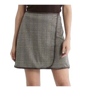 Max Studio Women's Faux Wrap Mini Skirt Size M - Black & White Plaid
